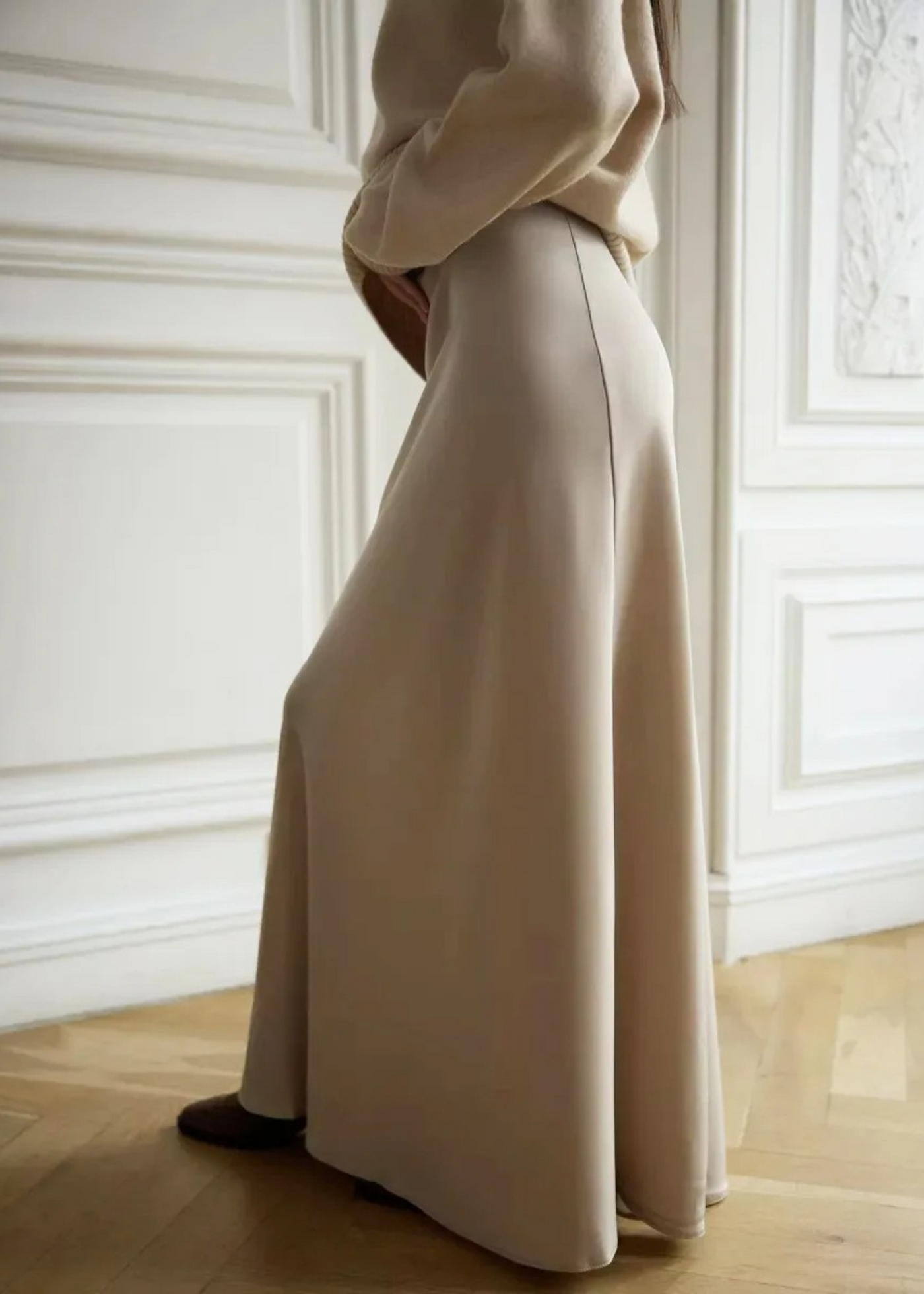 Satin Long Skirt Mila – Vanilla Cream