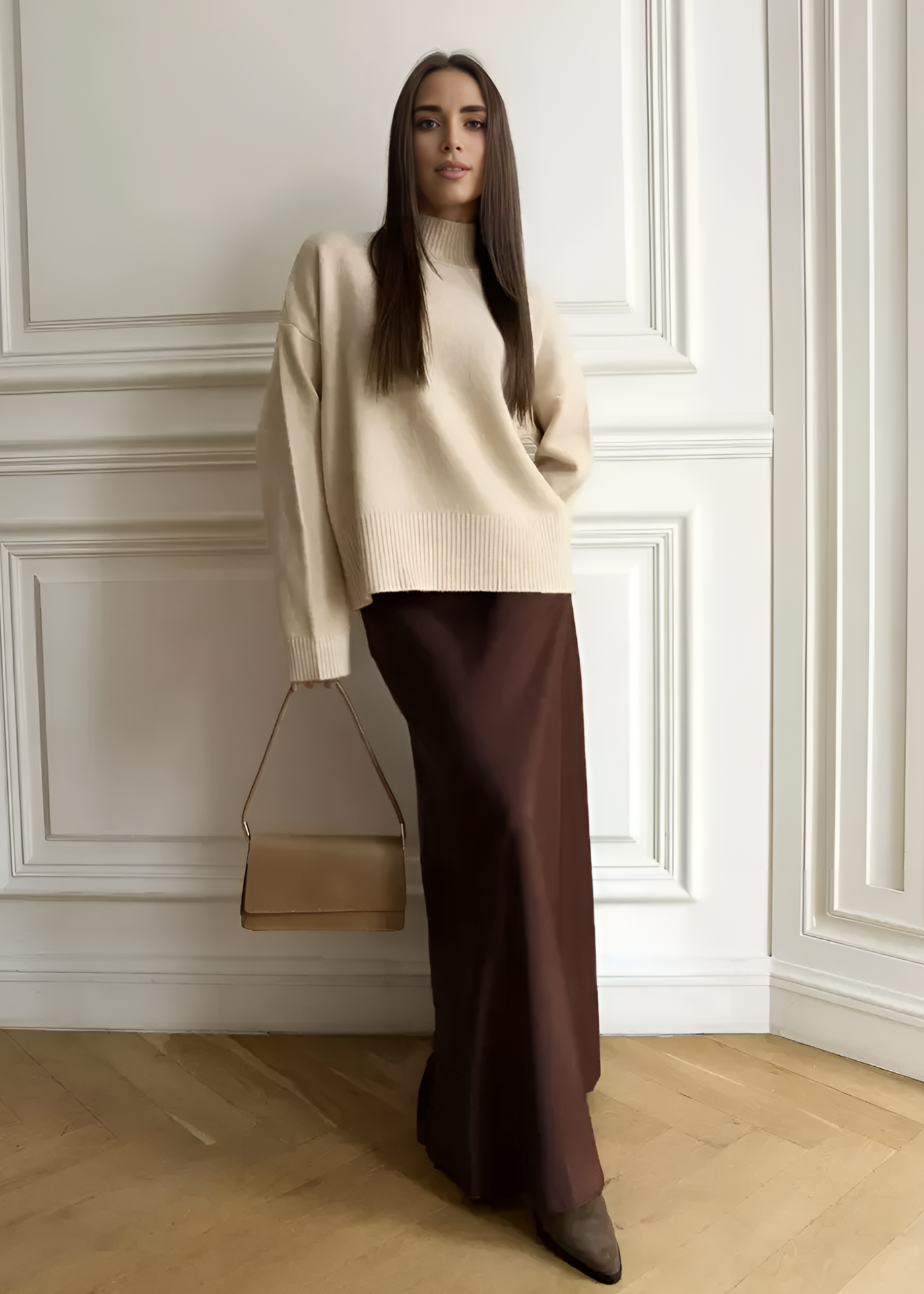 Satin long skirt Mila – Chocolate