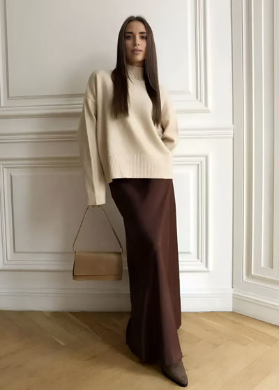 Satin long skirt Mila – Chocolate