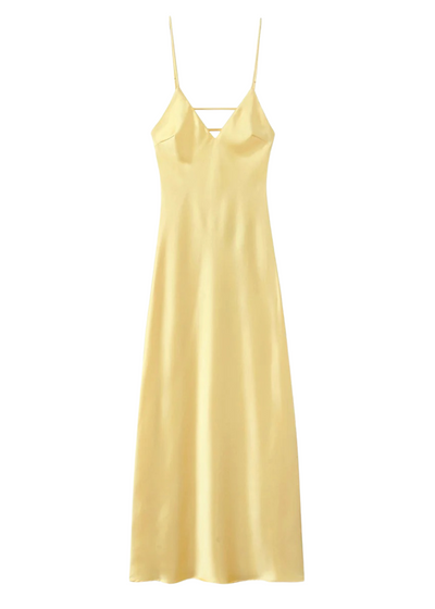 Rochie lungă din satin – bretele subțiri