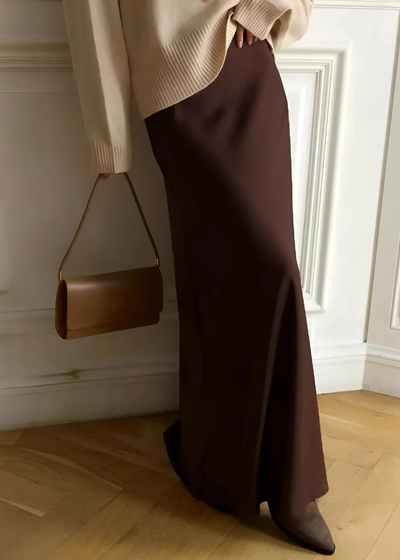 Satin long skirt Mila – Chocolate