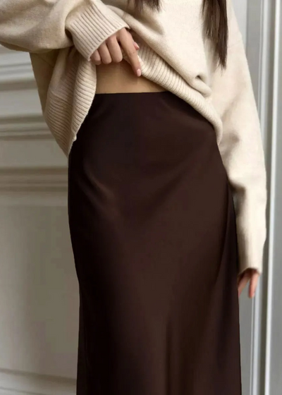 Satin long skirt Mila – Chocolate