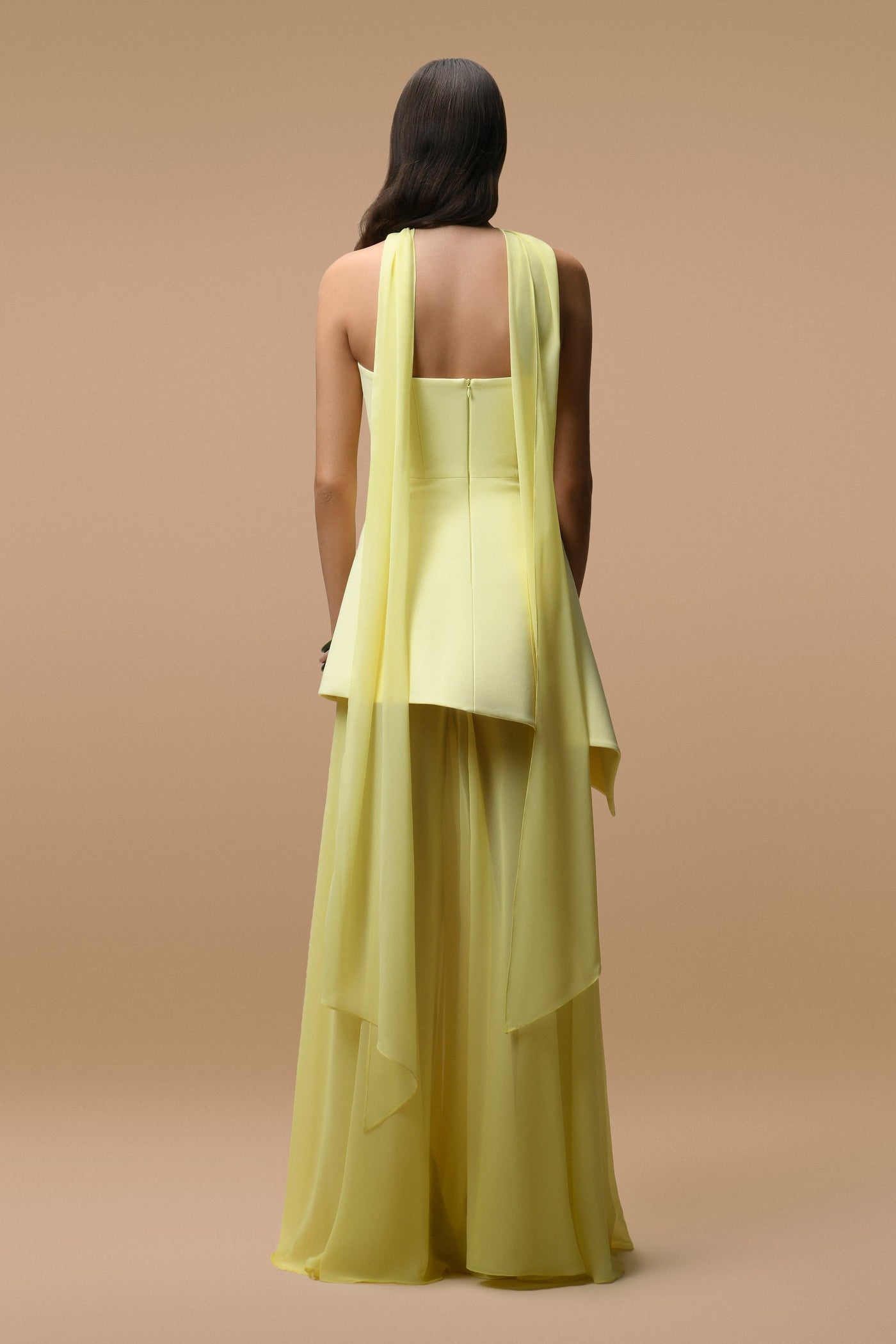 Rochie lungă Elara galben pal - Bustier și voal transparent