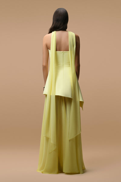 Rochie lungă Elara galben pal - Bustier și voal transparent