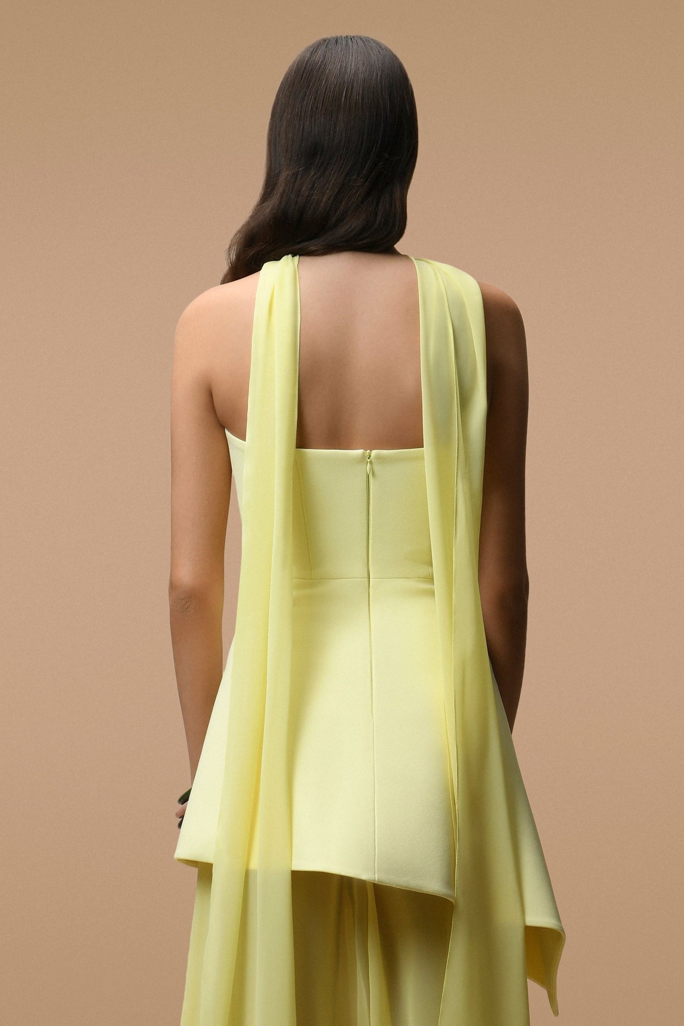 Rochie lungă Elara galben pal - Bustier și voal transparent