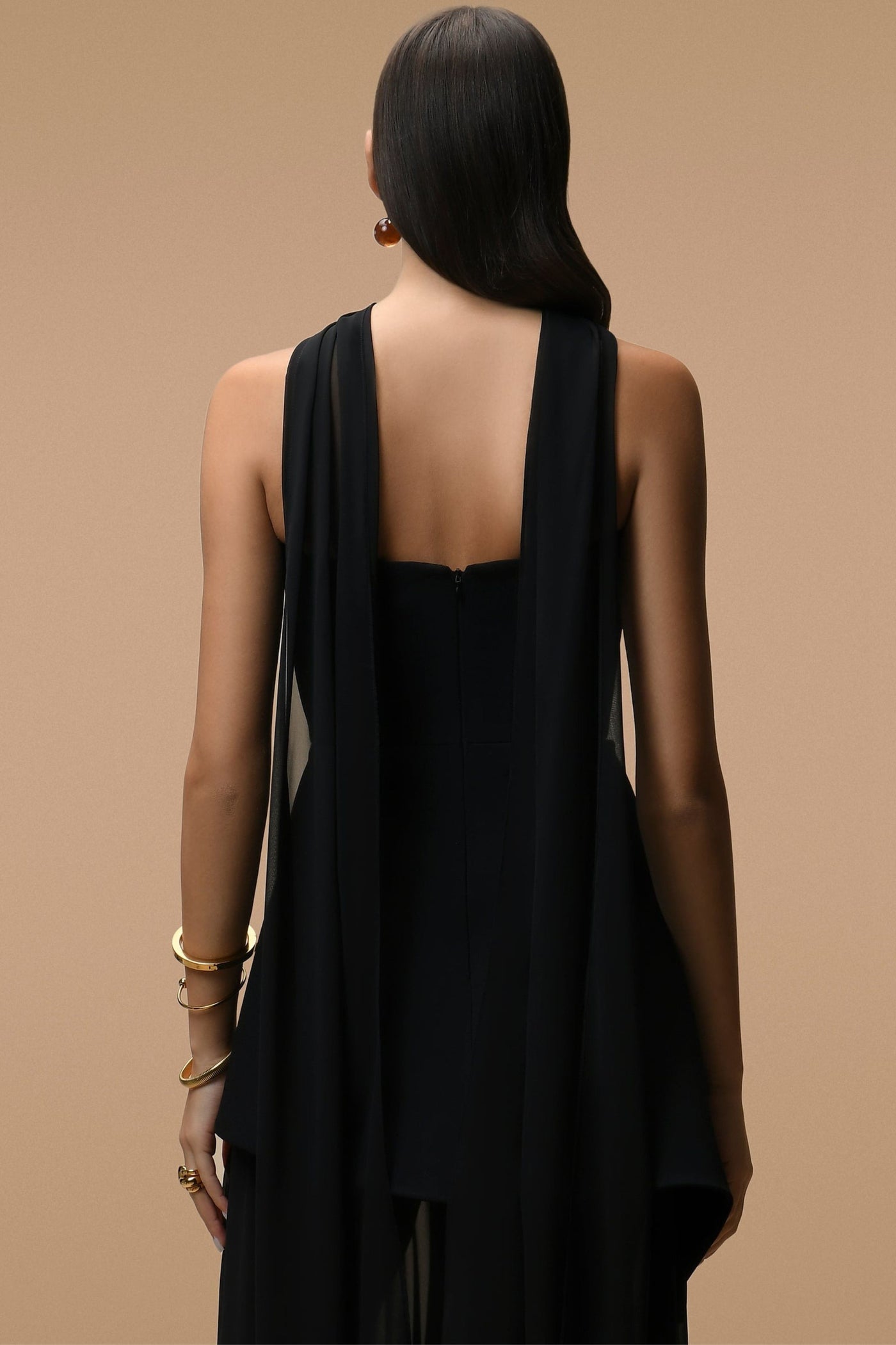 Elara Long Dress Ebony Black - Bustier & Transparent Veil