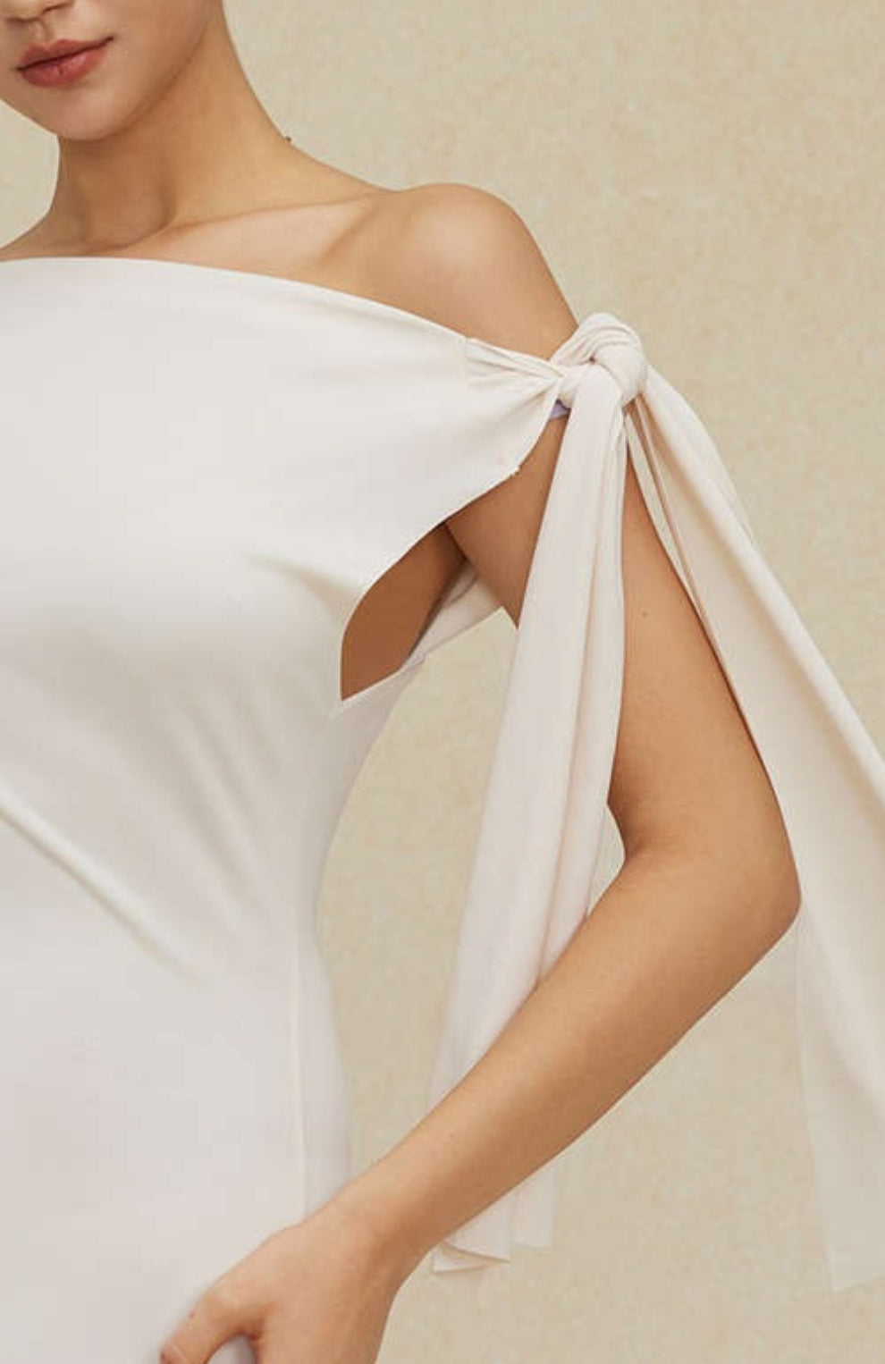 Satin Long Asymmetric Dress – Knotted Shoulder & Sculpting Silhouette