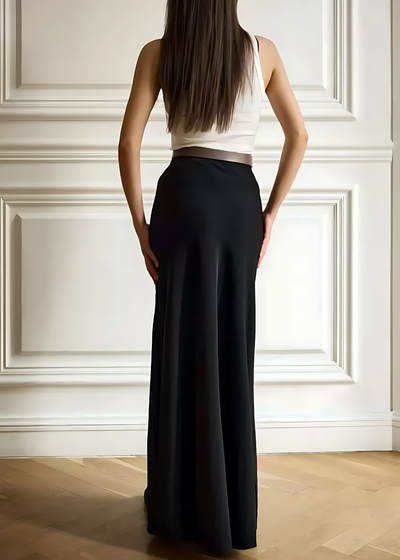Satin long skirt Mila – Ebony Black