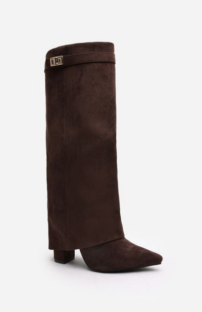 Suede High Boots - Brown