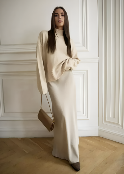 Satin Long Skirt Mila – Vanilla Cream