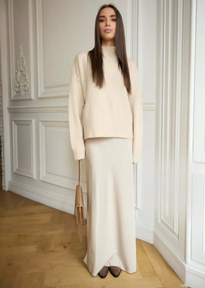 Satin Long Skirt Mila – Vanilla Cream