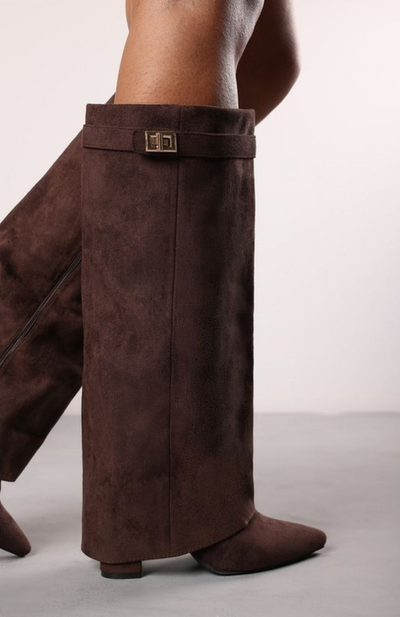 Suede High Boots - Brown