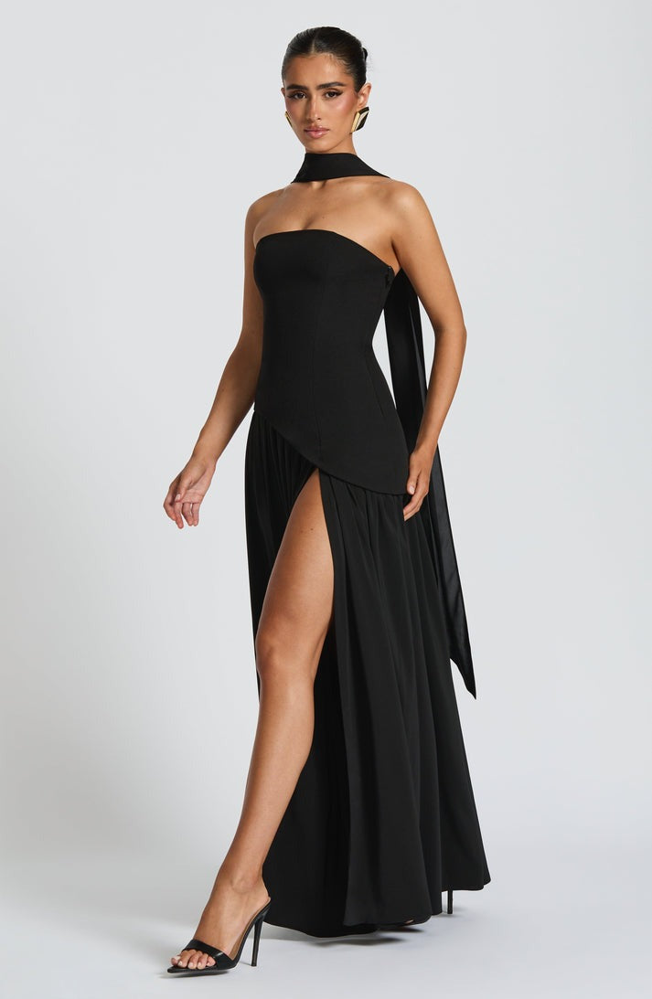 Long Strapless Asymmetric Dress – Fluid Draped & High Slit Haute Couture