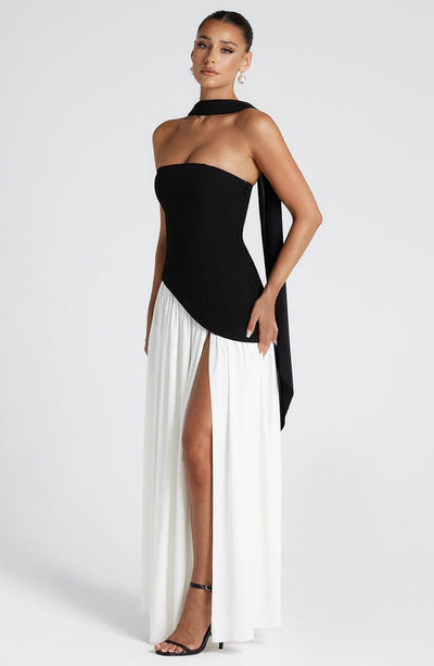 Long Strapless Asymmetric Dress – Fluid Draped & High Slit Haute Couture