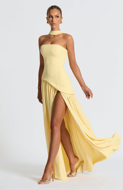 Long Strapless Asymmetric Dress – Fluid Draped & High Slit Haute Couture