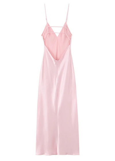 Rochie lungă din satin – bretele subțiri